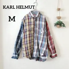 カールヘルム チェック柄 長袖シャツ M フレンチブルドッグ カジュアル