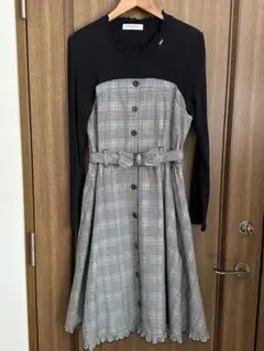 mezzo piano チェック柄長袖ワンピース L
