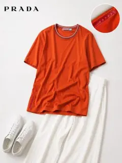PRADA ラインリブ 半袖Tシャツ S オレンジ ラバータグのサムネイル
