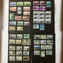 日本の国立公園と国定公園切手(使用済)。1953〜1974年発行、37種、59枚