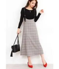 N.Natural Beauty Basic サスペンダースカート チェック柄