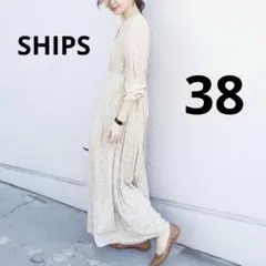 【美品】SHIPS ロングワンピース　ベージュ　フラワープリント