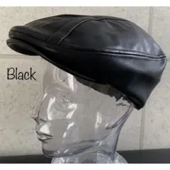 送料込新品 帽子 エコレザー ハンチング 合皮 PUレザー ライン 男女兼用 K