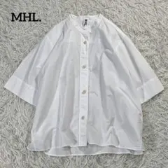 極美品 MHL. コットンリネン バンドカラーシャツ ホワイト サイズ2 涼しげ