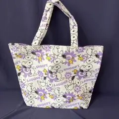 未使用品　スヌーピー 特大トートバッグ パープル 花