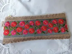 大人可愛い インド刺繍×ヌビ フラットポーチ ハンドメイド（A384）