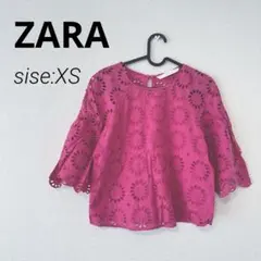 ZARA トップス レース ピンク コットンブラウス