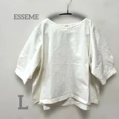 ESSEME ホワイト 半袖 Vネック シャツ フラワー刺繍L