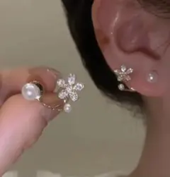 豪華 お花 ピアス パール パーティ お出かけ キラキラ 可愛い 高見え