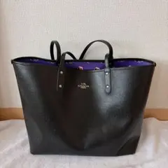 COACH ブラック トートバッグ　ブランブル ローズ フローラル レザー