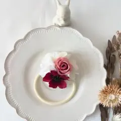 秋色コスモスとローズのヘアゴム
