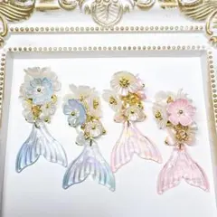 no.1301✨花火デザインドロップリボンレジンヘアゴム✨昼空 - メルカリ