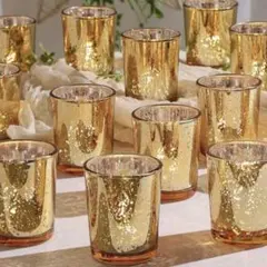 ゴールドキャンドルホルダー+LEDライトセット　各6個　結婚式ウェルカムスペース