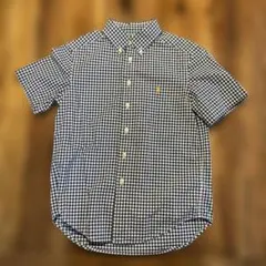 ポロラルフローレン　チェック半袖シャツ　ネイビー　サイズ8 130-140