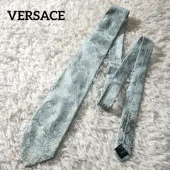 極美品◎ヴェルサーチ　ネクタイ　シルク　ボタニカル　ジャガード　刺繍　ブルー系
