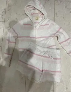 ジェラートピケフード付きルームウェアセット ホワイトとピンク