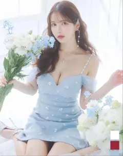 水色オフショルダーミニドレス S