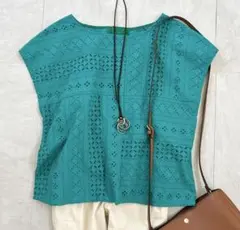 美品✨ ホコモモラ アイレットレースブラウス フレンチスリーブ 刺繍 洗える