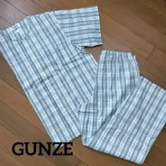 新品【GUNZE】 半袖 長ズボンパジャマ Mサイズ ブルーグリーンチェック柄