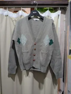 グレー ダイヤモンド柄 カーディガン