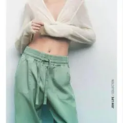 4/19迄特価！ZARA ポケット付き ジョガーパンツ ライトグリーン