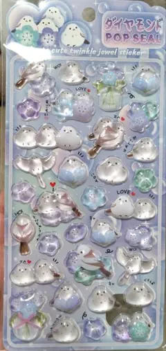 シマエナガ　ラメ入りぷっくりシール