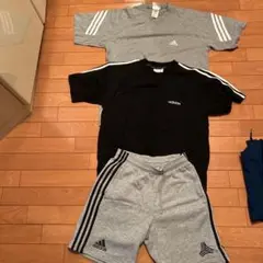 adidas グレー 3本ライン Tシャツ