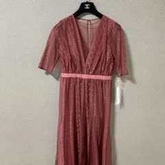 新品タグ付き【FRAY I.D】ストライプフラワーレースドレス S 総レース