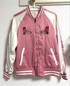 Ricadonnna スカジャン ピンク 薔薇 刺繍 薄手 秋冬 長袖