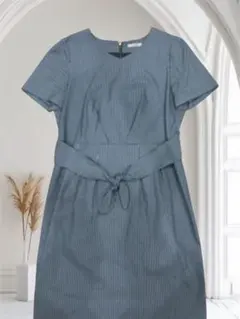 ローズティアラ42 ストライプ柄ネイビーAラインドレス