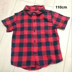 半袖チェックシャツ　110cm　赤黒