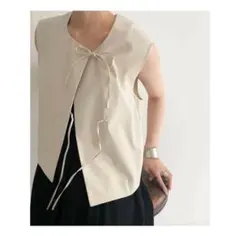 kbf リネンMIXノットショートベスト