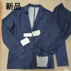 新品未使用　洗える×ストレッチ×吸水速乾　ネイビー チェック柄 ビジネススーツのサムネイル