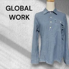 GLOBAL WORKデニム風長袖シャツ Mサイズ カジュアル アンカー刺繍入り