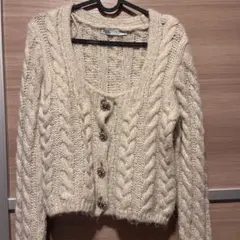 ZARA アイボリー ケーブルニットカーディガン S
