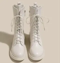 厚底レースアップブーツ ホワイト ベージュ