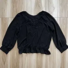 ZARA 秋冬黒いレース装飾長袖ブラウス