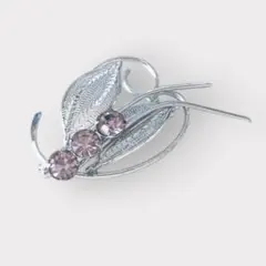 繊細な銀細工風ブローチ ストーン付 ヴィンテージ 上品 華やか 卒業式 入学式