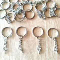 【チェーン付き】　キーリング　20個　キーホルダー金具　二重リング　シルバー