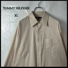 長袖シャツ　トミーヒルフィガー　ベージュ　無地　シンプル　ヴィンテージ古着　XL