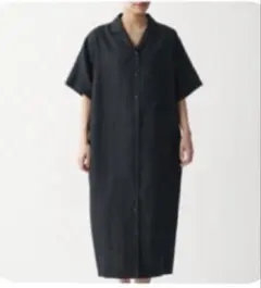 無印良品 フレンチリネン洗いざらし五分袖開襟ワンピース 婦人M～L 黒