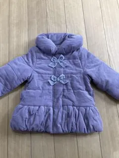 petit mainくすみ紫色リボン付きダウンコート90