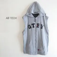 AB TECH ノースリーブパーカー ジップアップベスト フード付 グレー LL