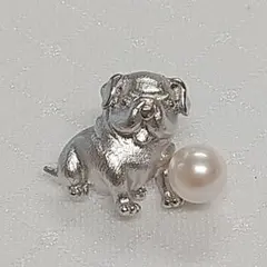 新品　パグ　犬　あこや本真珠　SILVERブローチ　タックピン