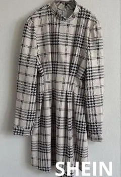 《SHEIN》Sサイズチェック柄ハイネック長袖ワンピース