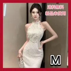 【残り2点】M ホワイト 花柄 ホルターネック ナイトドレス キャバ パーティー