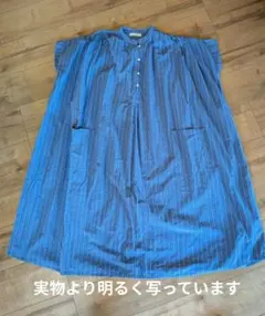 LUPILIEN　インド綿　ストライプ 半袖 スタンドカラーシャツワンピース