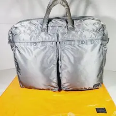 17 極美品 ポーター タンカー ビジネスバッグ 2way シルバー グレー