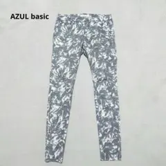 B1-4141　スリムフィットパンツ　葉柄　カジュアル【アズール】