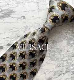 VE-001】VERSACE ネクタイ ブラック ゴールド バロック柄 シルク